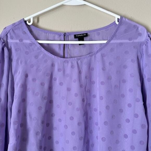 Torrid Chiffon Clip Dot Puff Sleeve Top Womens Plus 3X Purple Career Preppy - Picture 4 of 13